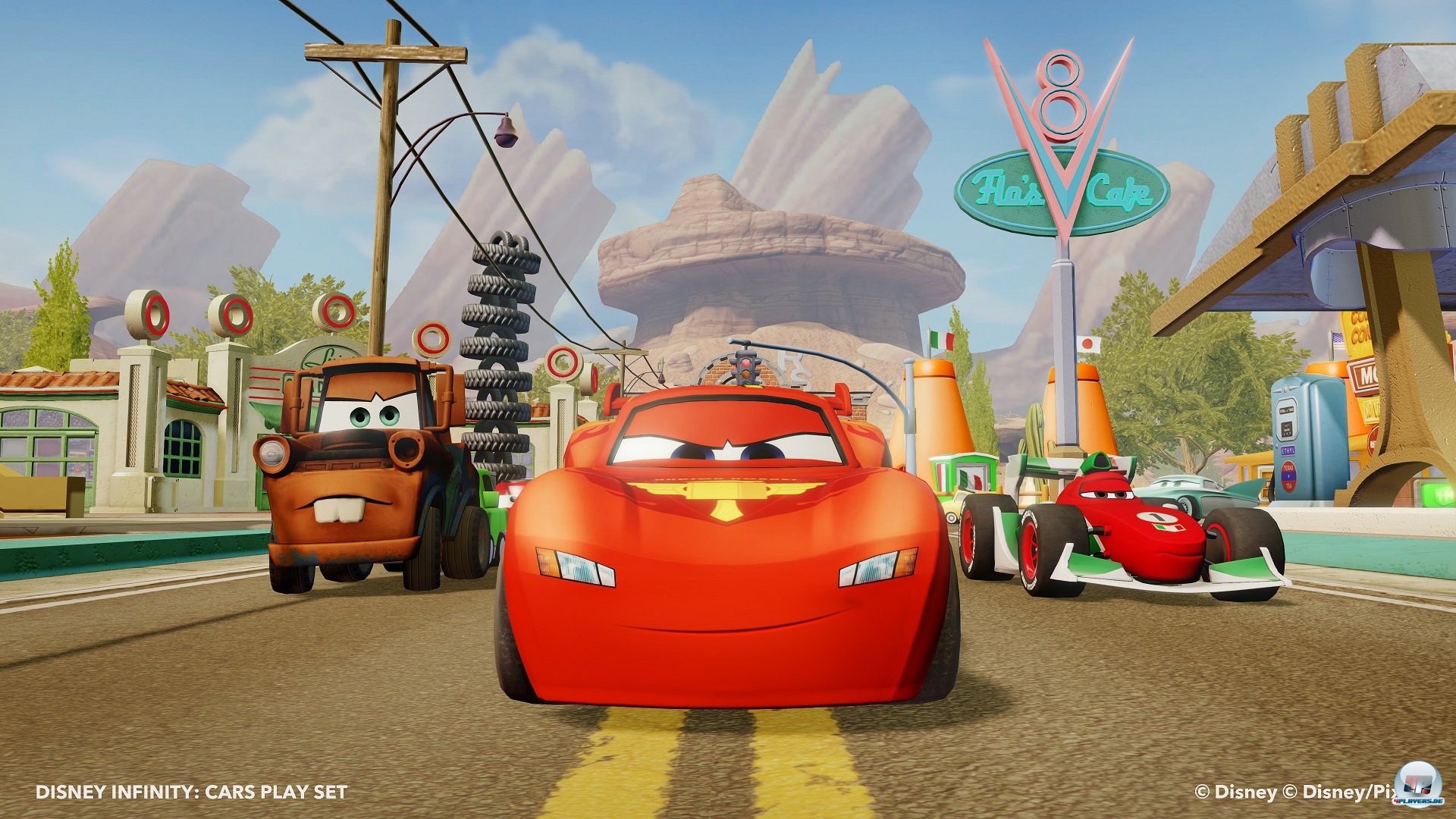 Die Helden aus Cars sowie Radiator Springs als Spielwelt sind als seperate Figuren bzw. Playset erhältlich.