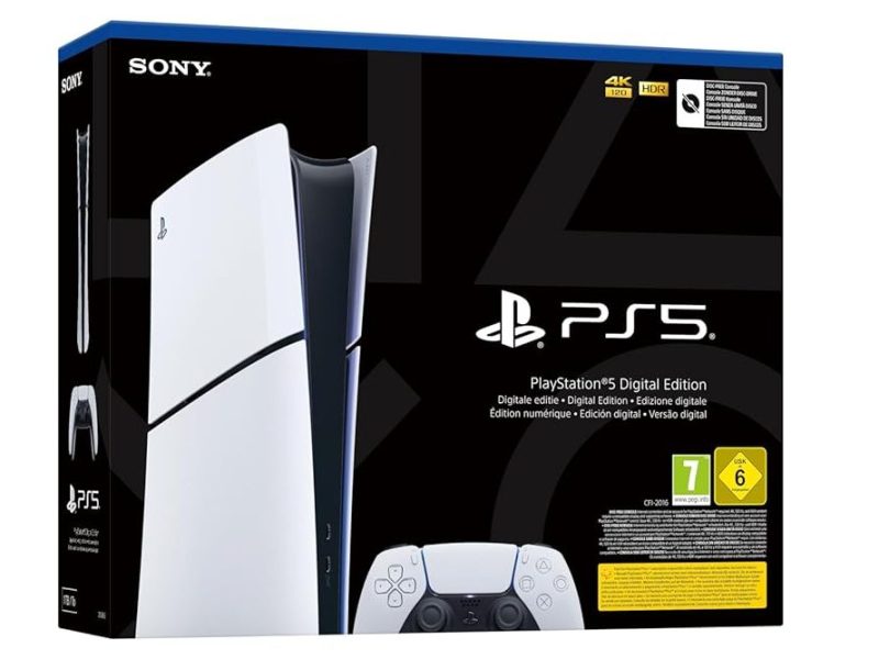 Die Konsole PlayStation 5 Slim in der Digital-Edition im Karton
